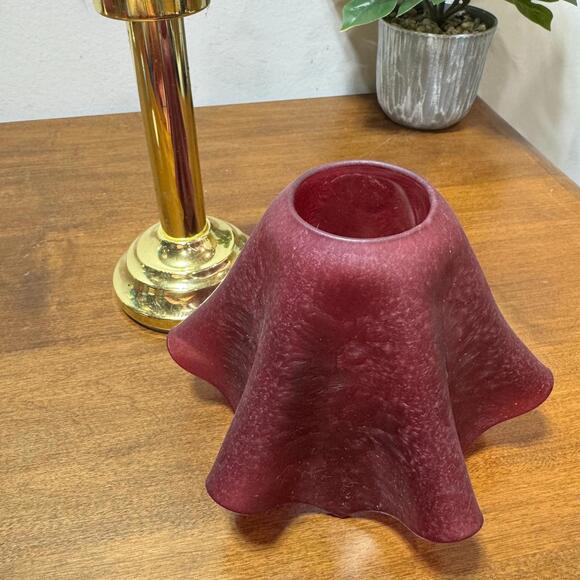 Fairy Light Partylite Cranberry Corroso Art Glass Tealight Lamp Brass 11.5" vtg - Picture 6 of 9